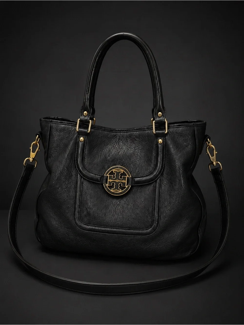 Tory Burch Amanda Classic Handle Black Leather Hobo Crossbody Dust Bag